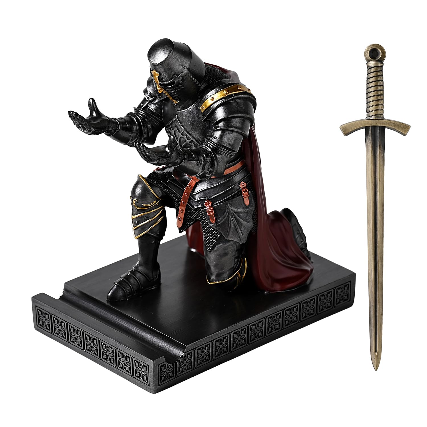 Portapenne medievale templare avanguardia ufficiale cavaliere portapenne organizer da scrivania e accessori in resina supporto per telefono cellulare come regalo per ufficio e casa scrivania