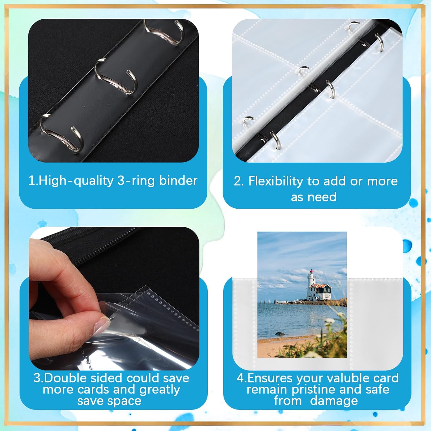 Card Binder 4/9 Pocket PU Waterproof Trading Binder Compatible with Mtg/ygo/tcg for 400/900 Portable Album Holder with Zipper Wristband Card Organizer