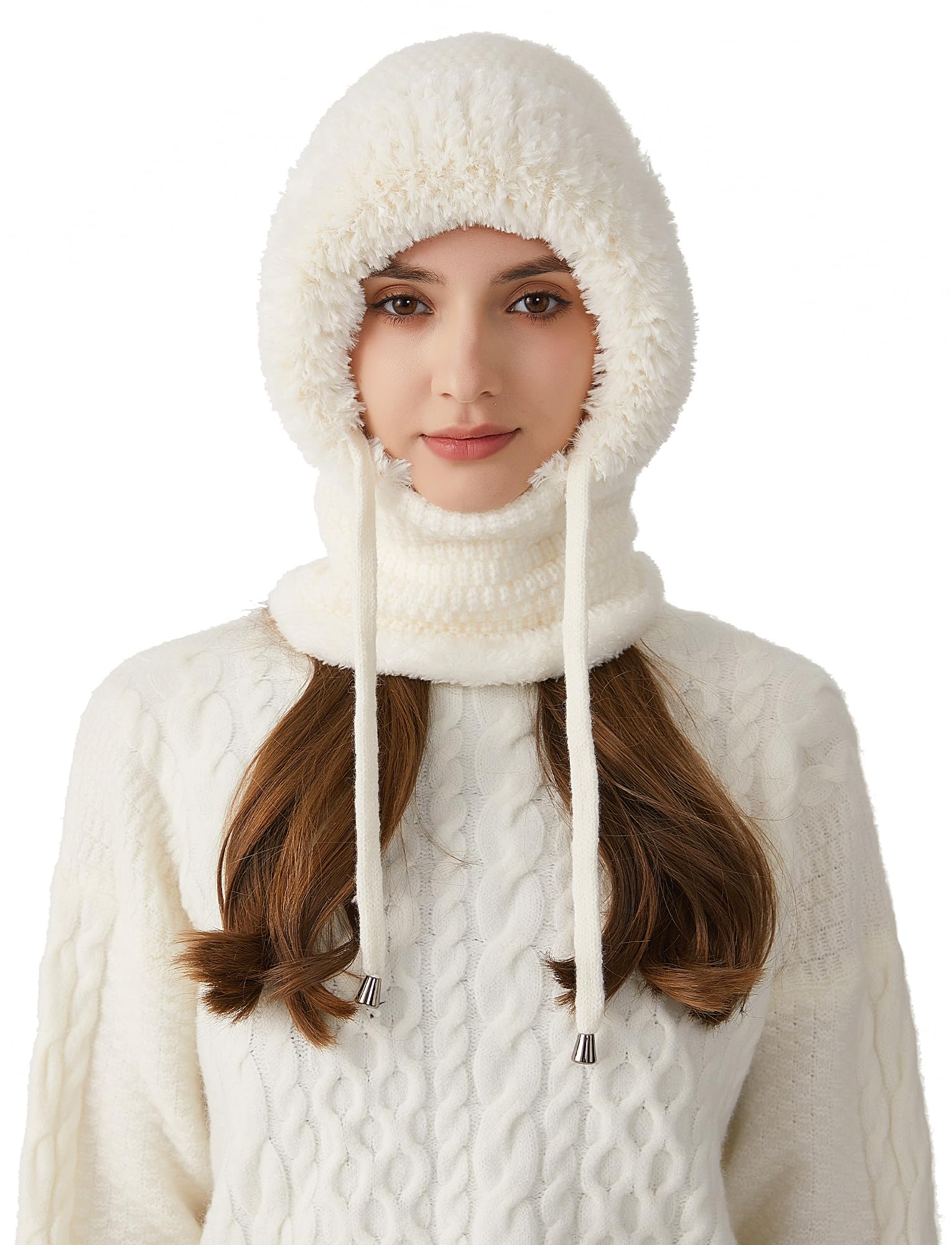 FEOYA Passamontagna termico lavorato a maglia in pile maschera da sci morbido e caldo cappello invernale con copertura per collo e viso antivento scaldacollo 3 in 1 cappello con cappuccio completo per