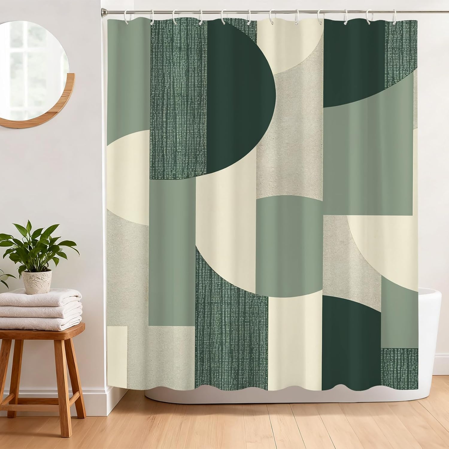 BREASOME Green Geometric Shower Curtain 200 x 200 cm for Bathroom Decor