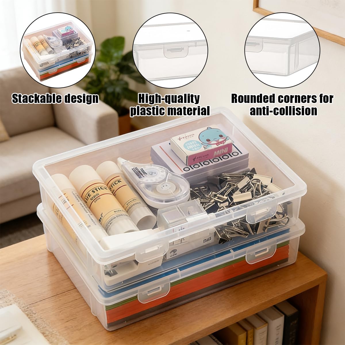 Clear Plastic Storage Box Rectangular Craft Organizer 4 Pcs | 9x6.7x2 Inch Container With Flap Lid, Art Supply Divider Case For Beads Pencils Notebooks Ornaments Accessories