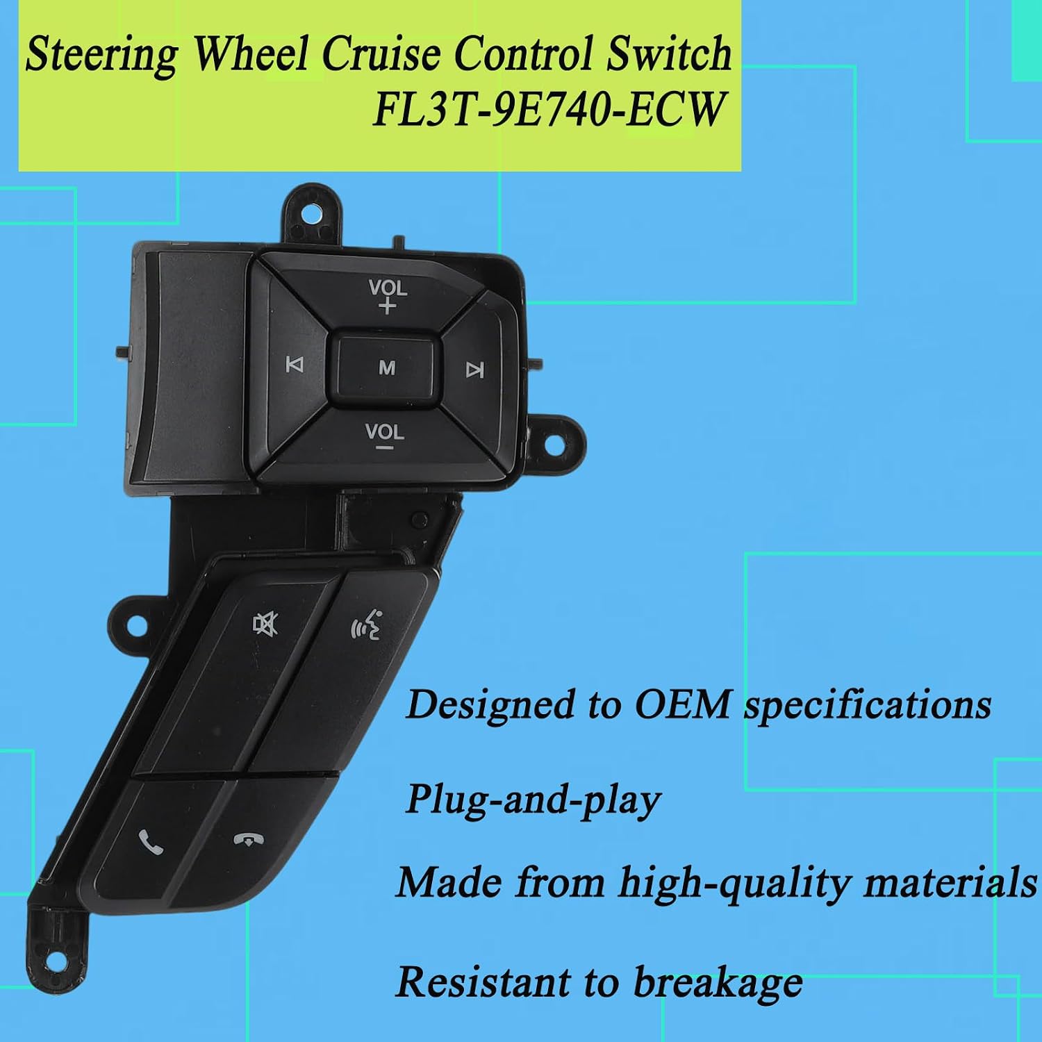 FL3T9E740ECW Steering Wheel Volume Cruise Control Switch Button Compatible with Ford F-150 2015-2018 F-250 F-350 Super Duty 2015-2019 Replace FL3T-9E740-ECW Right Passenger Side