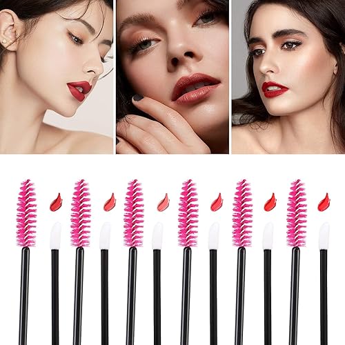 Miniatura 24 de Tbestmax 200 Disposable Mascara Wand Spoolies and Lip Brushes, Lipstick Lipgloss Applicator for Eyebrow Eyelash Extension Makeup Kits Red