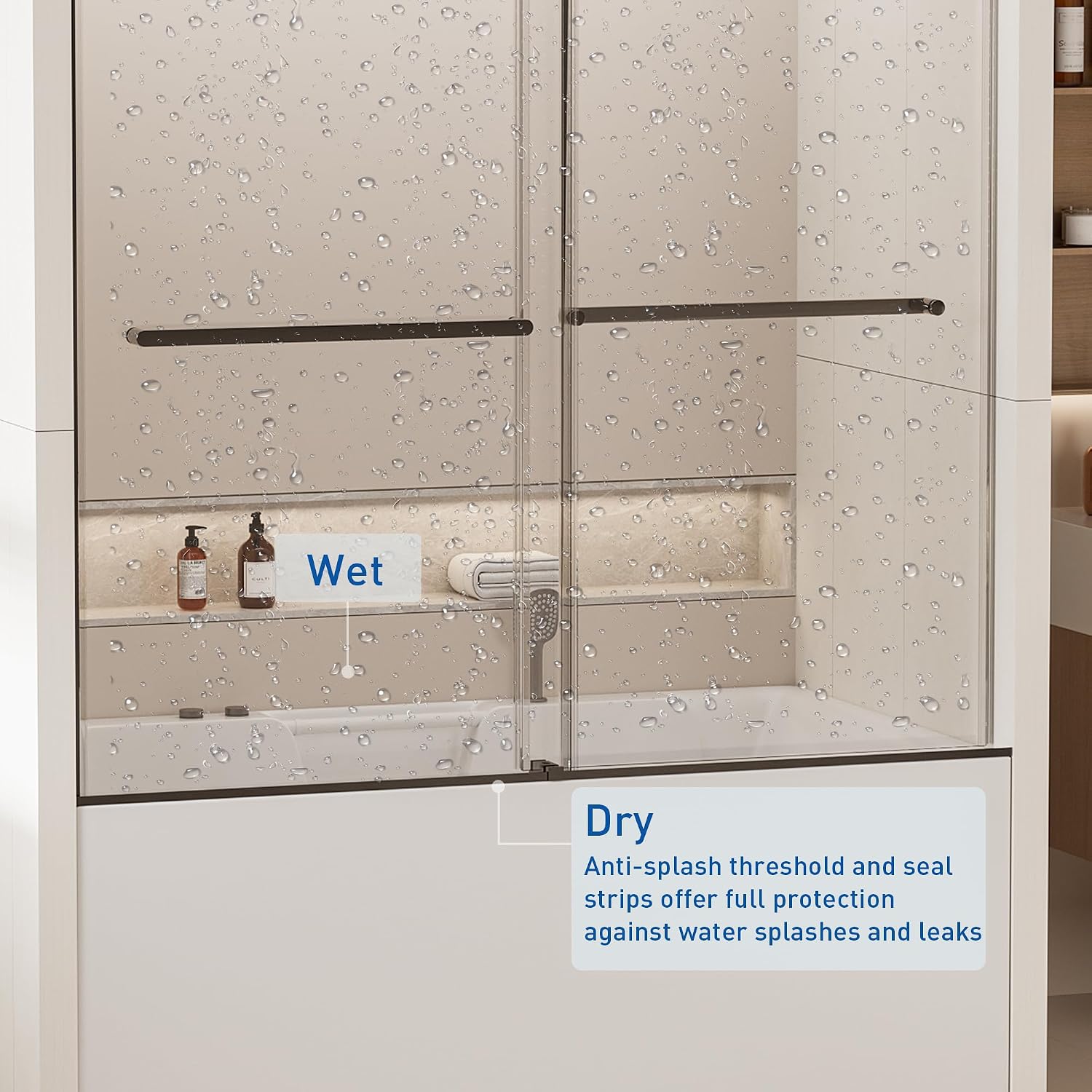 Frameless Double Sliding Tub Door, Glass, Matte Black, Bypass, Modern, 56-60 in W x 62 in H, Reversible Installation, 5/16" Tempered Glass, 121 Pounds