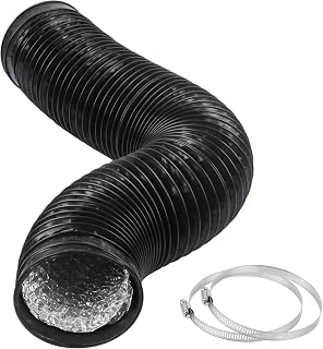 CABAX 4 Inch x 5 Ft Flexible Aluminum Air Duct Hose for HVAC Dryer Vents - Fire-Resistant, Noise-Reducing with 2 Clamps
