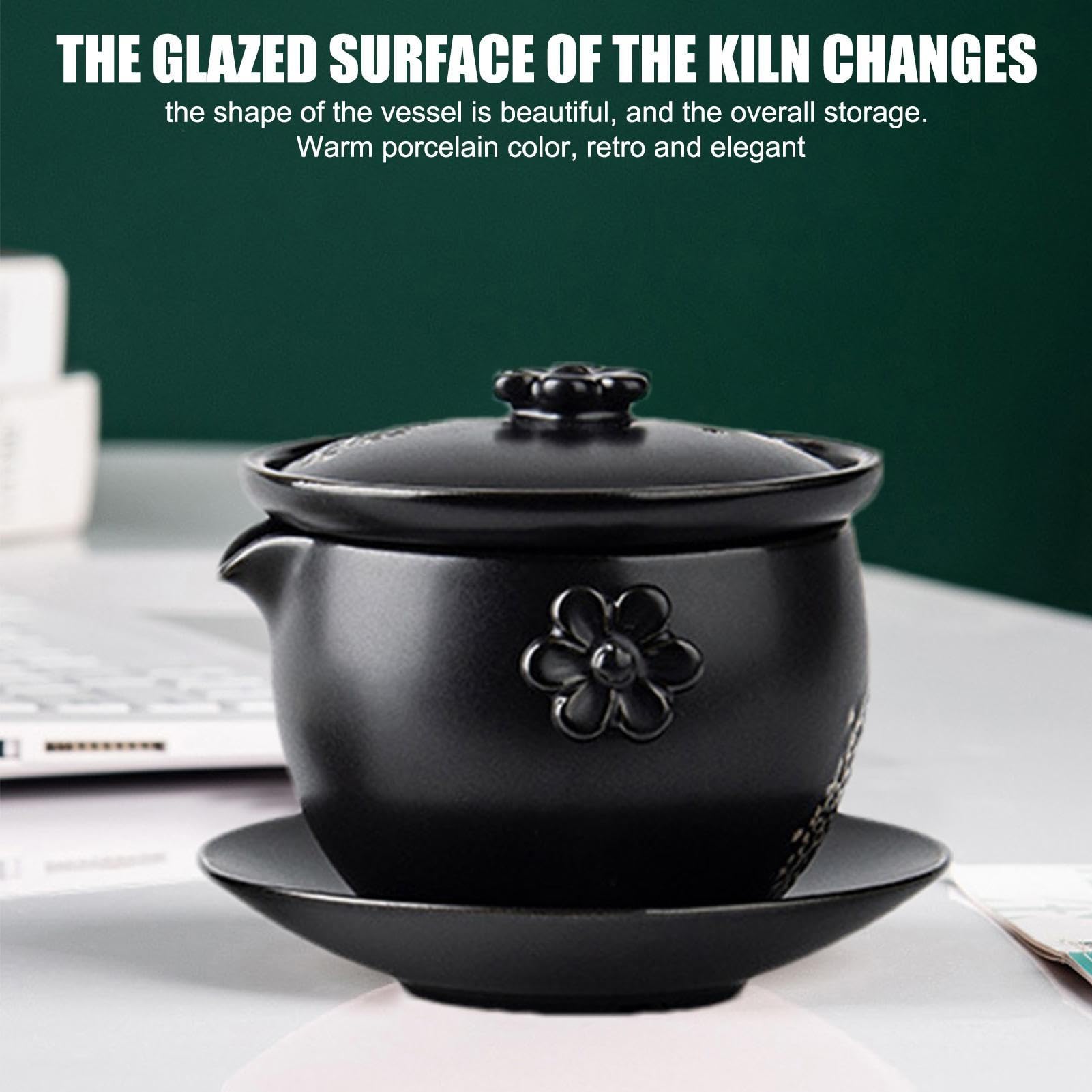 Juego de té japonés, tazas de té de cerámica, juego de té portátil apilable, juego de té de cerámica, antideslizante, para preparar té negro, té verde Pu-erh Oolong