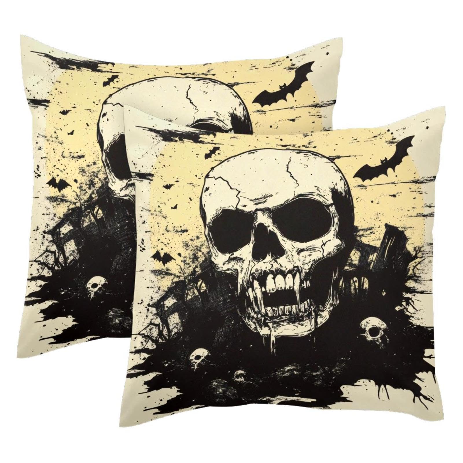 Housse de coussin velours tête de mort lot de 2 en 50x50 cm pour décoration de salon et chambre