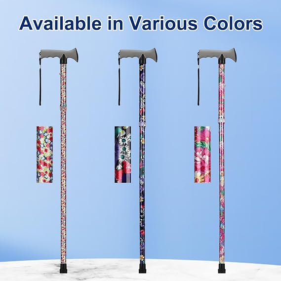 supregear Folding Walking Stick, Adjustable Height Foldable Collapsible Lightweight Portable Travel cane with Soft Handle, Walking Aid for Elderly Disabled Men Women