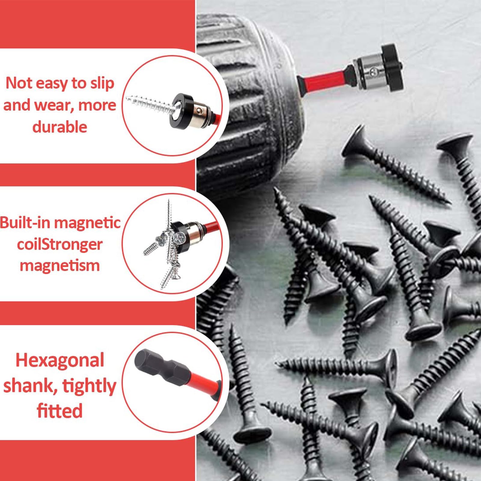4 Pezzi Punte PH2 Magnetiche per Cartongesso | Bit Cacciavite 1/4" con Limitatore di Profondità | Punte a Posizionamento per Pareti a Secco e Avvitatori | Design Antiscivolo ad Alta Durezza