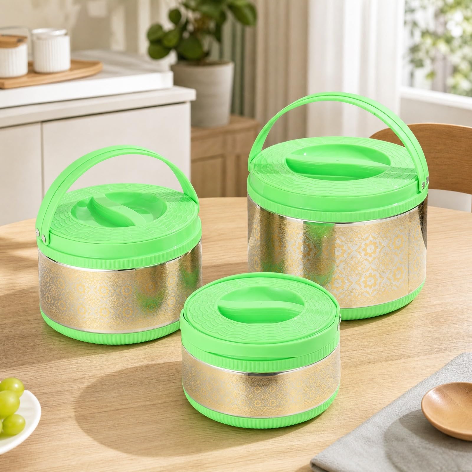 Milageto 3 Pezzi Contenitore Termico con Maniglia Ermetico Contenitore Termico con Maniglia Resistente Ciotola Termica per Catering,
