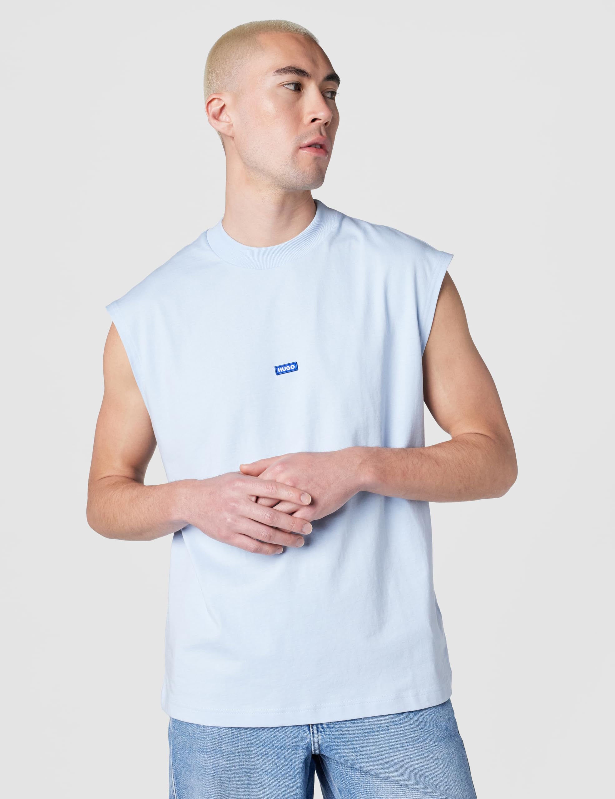 Hugo Small Logo Block Muscle Tank - Maglietta Senza Maniche con Logo Piccolo (Confezione da 1), Rain Drop Blu, M