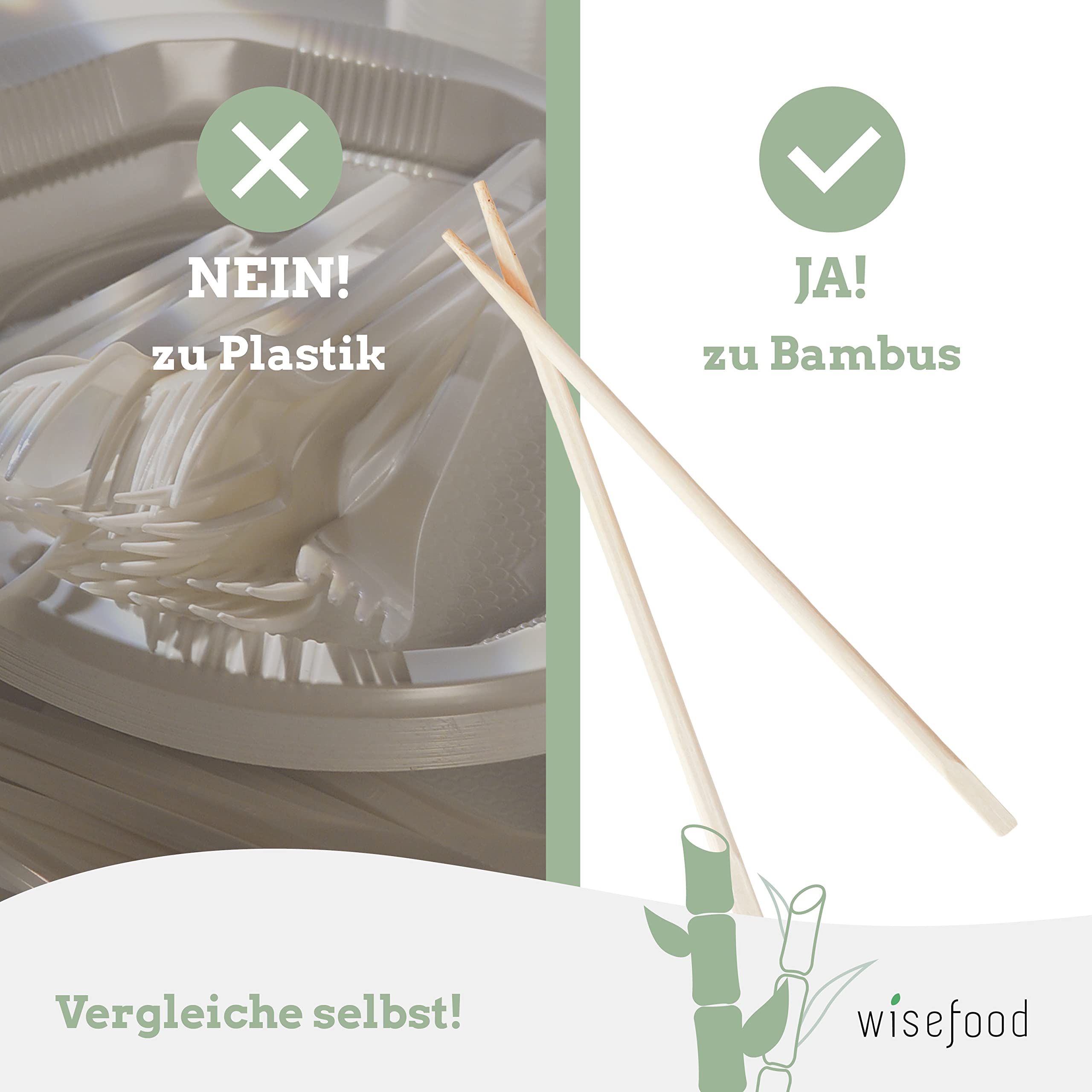wisefood drewniane pałeczki do jedzenia pojedynczo, 500 sztuk pojedynczo zapakowanych pałeczek chopstick 23 cm, biodegradowalne azjatyckie sztućce jednorazowe, drewniane pałeczki