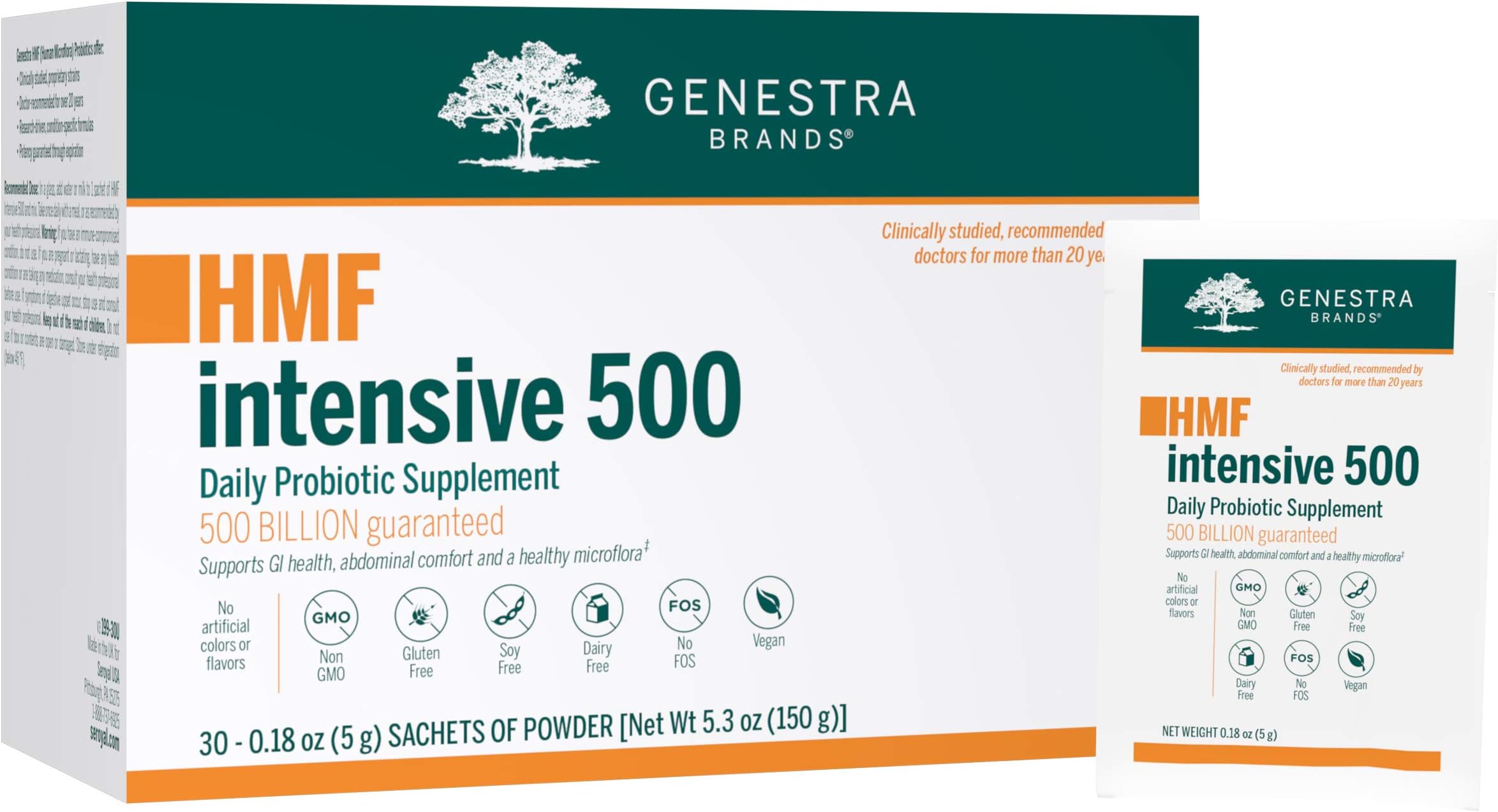 Genestra Brands HMF Intensive 500 | Highly Concentrated Probiotic Supplement to Support Gastrointestinal Health* | 30 Sachets