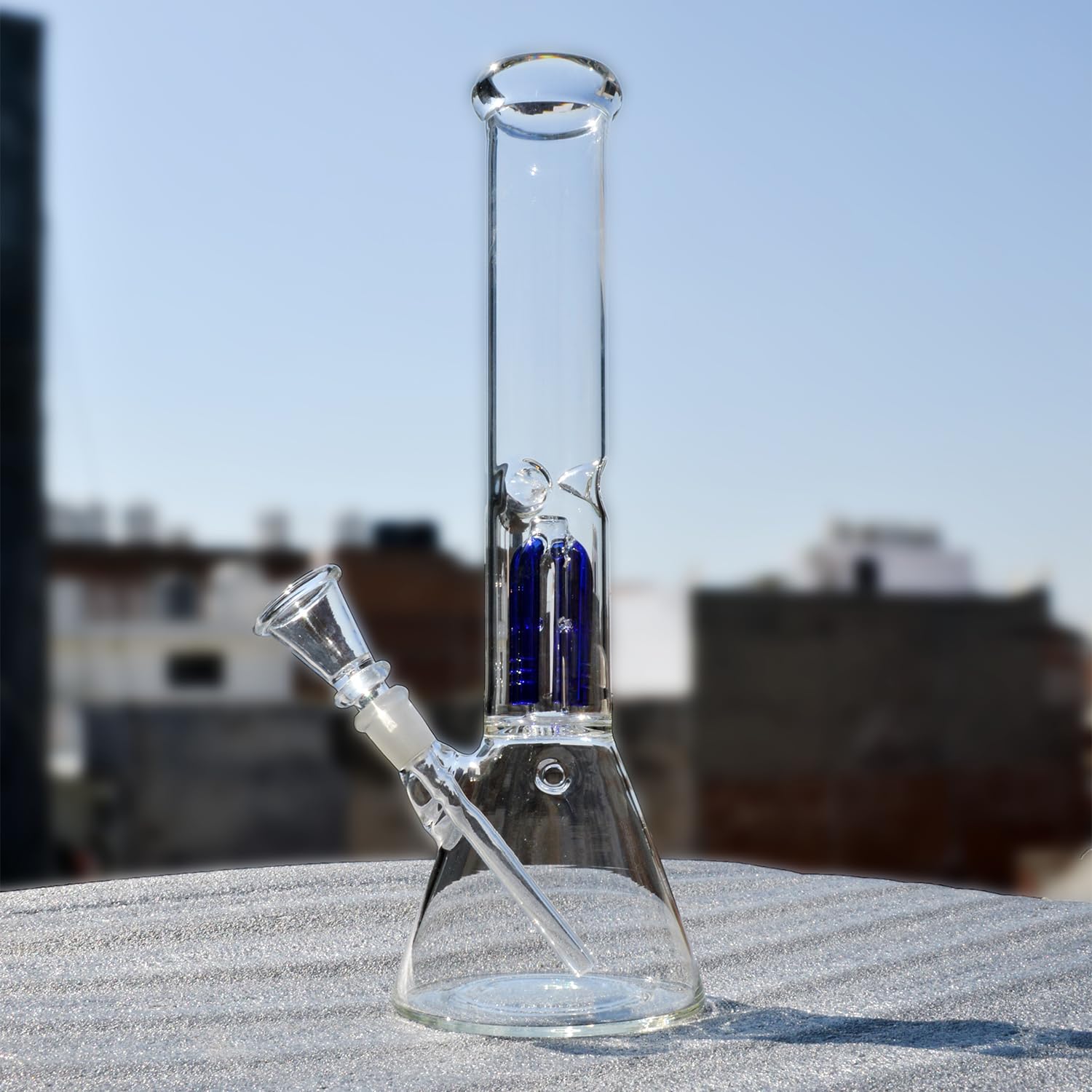 12 Inch 35mm 4 Leg Percolator Glass Bong + Free 5 Glass Filters + 1 Brush + 1 14mm Bong Slide + 1 Silicone Cleaning Cap