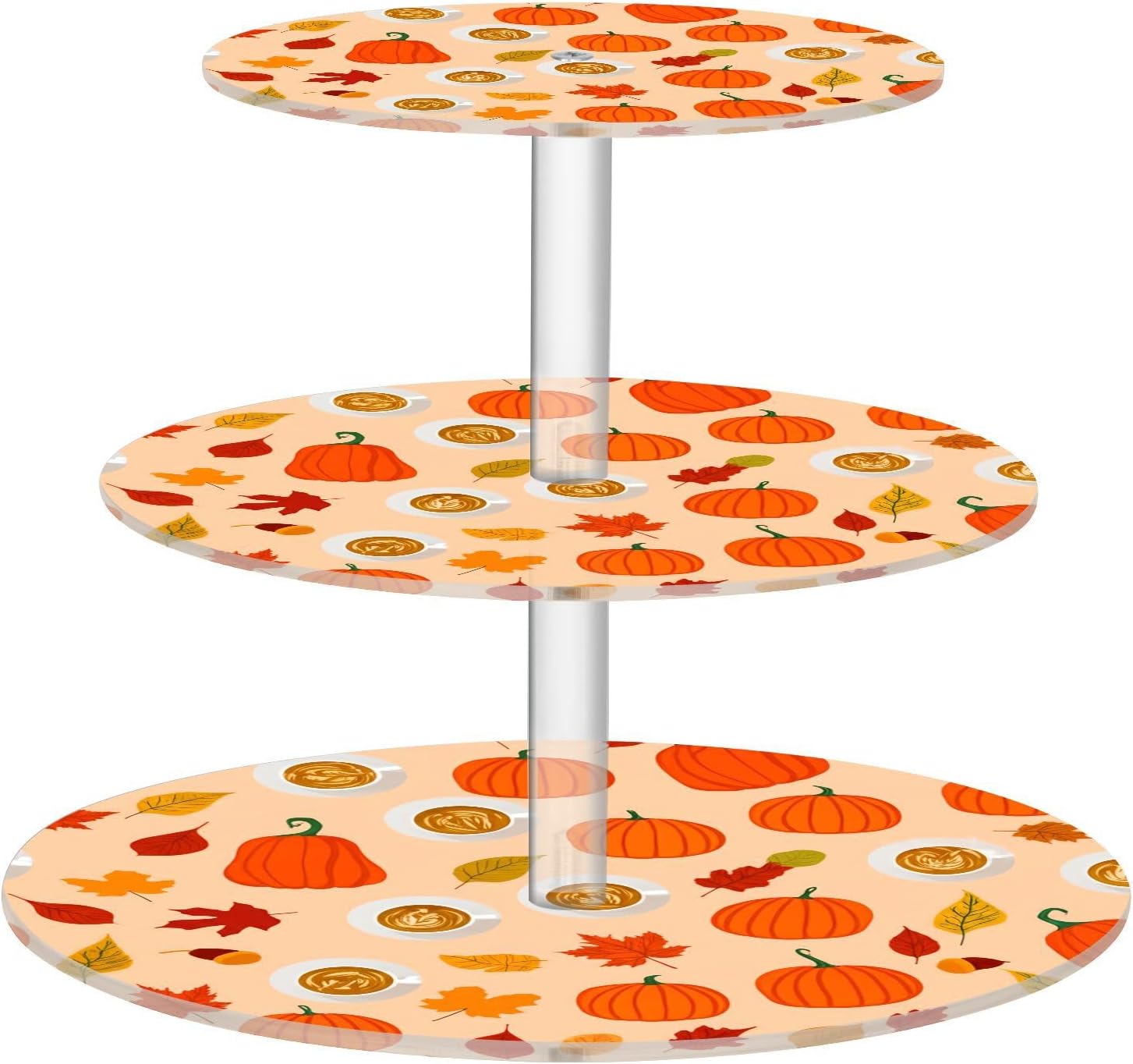 Pumpkin Coffee Acorn Maple Leaves Thanksgiving 3 Tier Acrylic Cupcake Stand, Cupcake Stand for 34 Cupcakes for Weddings, Christmas,Holidays,Parties,Birthday,Printed Cupcake Tower 23301115