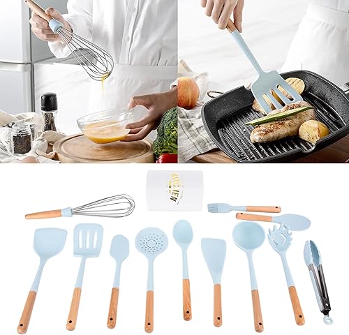 Miniatura 5 de 12PCS Silicone Kitchen Utensils Set, Cooking Tools with Wooden Handle, Heat Spatula Spoon Baking Gadgets for Non Stick Pans, Includes 12 for Modern