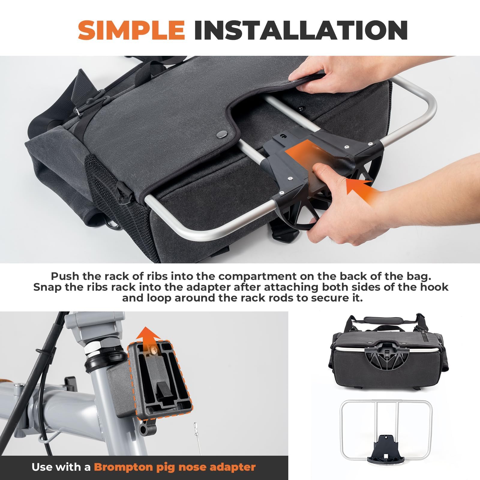 ROCKBROS Borsa Manubrio per Bici Brompton, Borsa Bici Pieghevole con Adattatore per Brompton, Sistema di Espansione a Roll-Top, 8L/10L, Nero