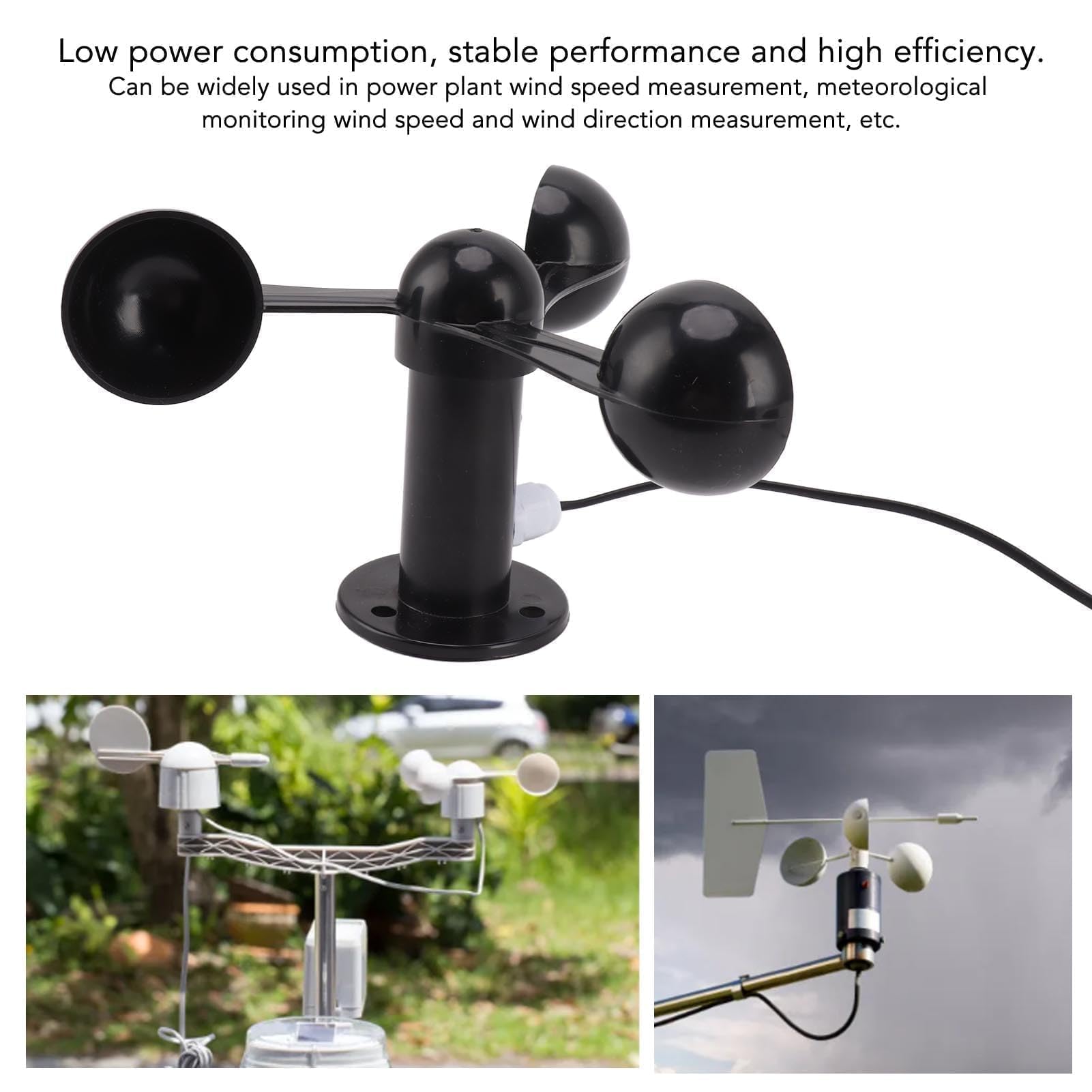 3-Tassen-Windsensor, Hochpräziser Windgeschwindigkeitsdetektor mit 8 M Wasserdichtem Kabel für Kraftwerke und Wetterstationen