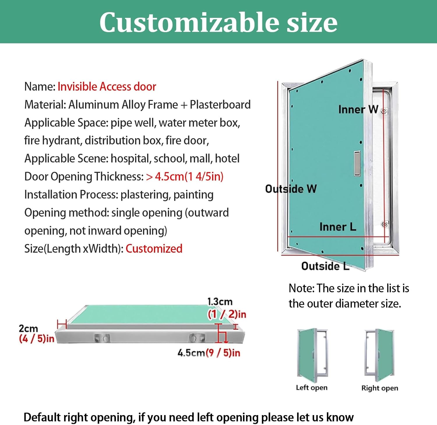 36 Inch Wide Access Door for Drywall,Plumbing Access Panel with Push-Button Switch,Fire Rated Inspection Panel,Flush Mount Gypsum Board Plumbing Access Door
