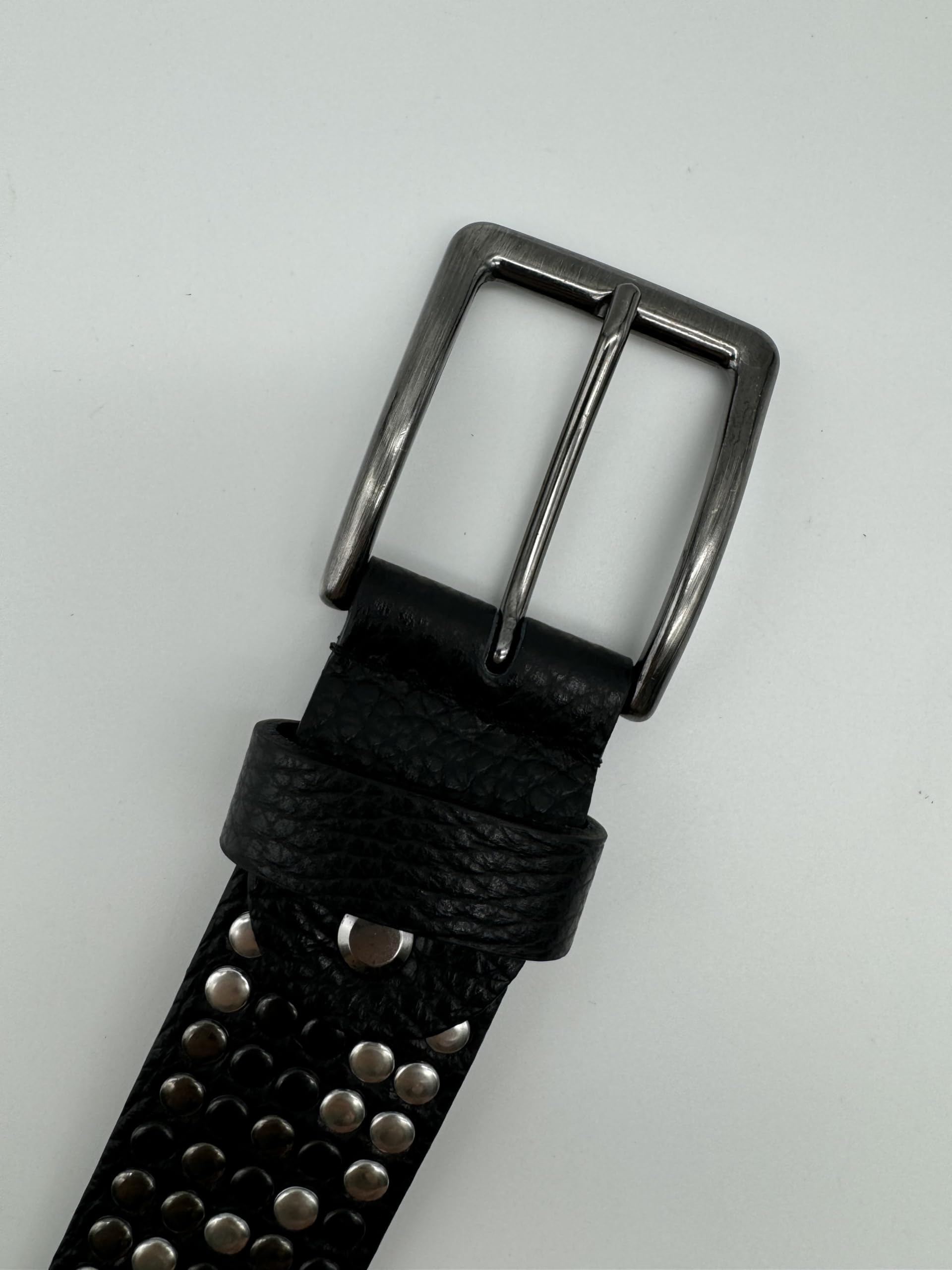 PASSIONE Cintura in Vera Pelle con Borchie Argento - Alta 3,5 cm - Stile Rock, Accorciabile, Artigianale, Alta Qualità - Accessorio Unisex
