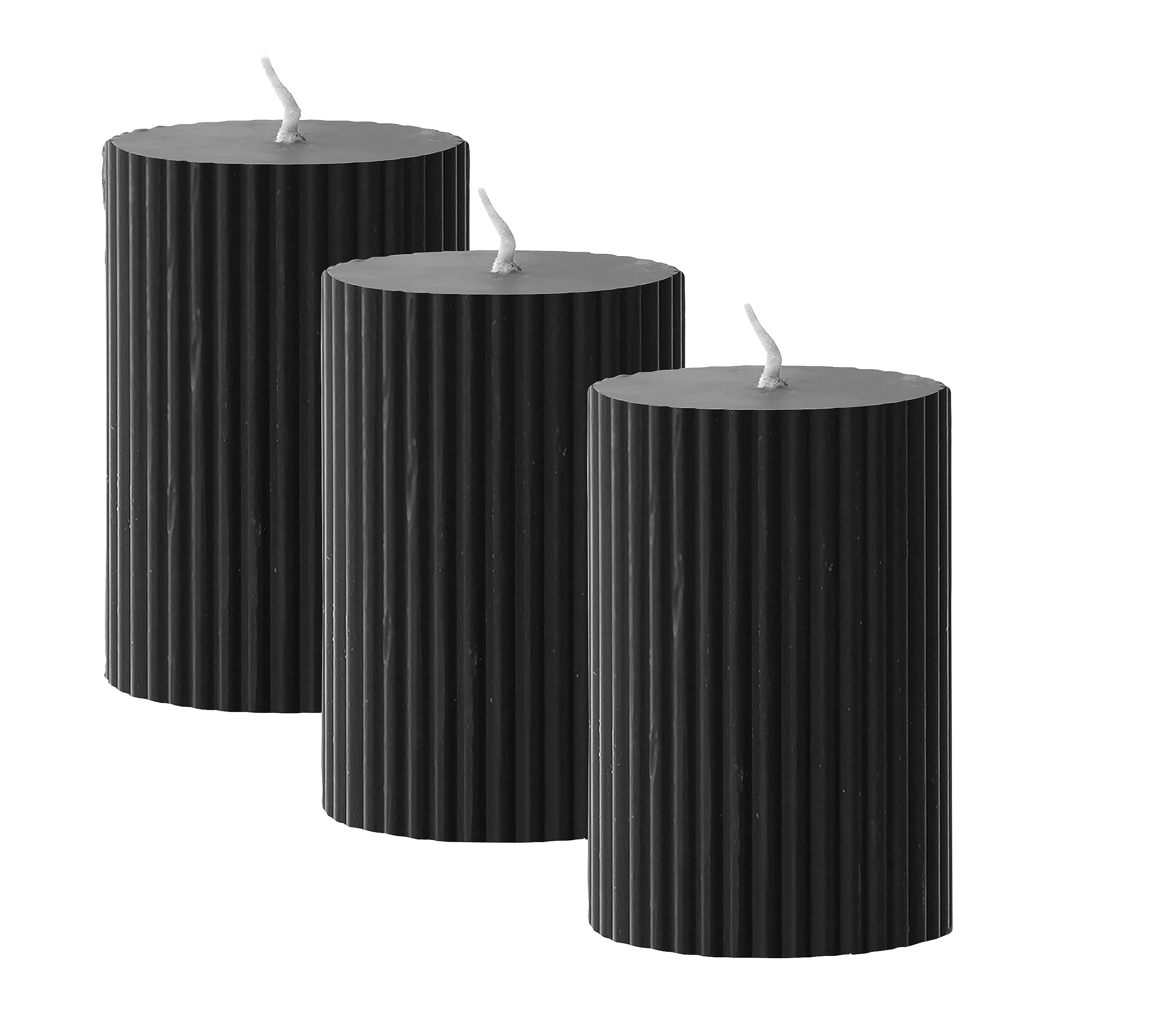 atorakushon Soy Wax Black Ribbed Pillar Candles Pack of 3 Aroma Scented 2''x3''Inches Pillar Candle for Valentine Gift Home Party Decoration Wedding-image-10