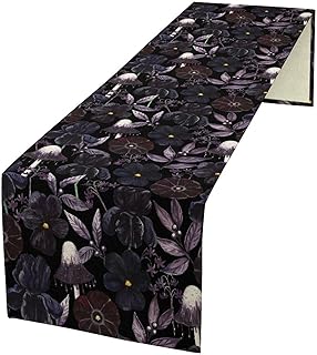 Gothic Floral Table Runner, Watercolor Black Purple Flowers Victorian Luxury Vintage Leaves Plant Table Runner for Home Kitchen Dining Decor Indoor Outdoor Party, 13x36inch