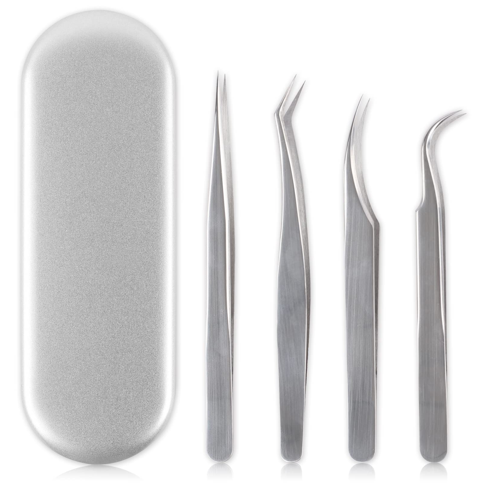 Juego de 4 pinzas para extensiones de pestañas, pinzas de acero inoxidable para extensión y extracción de pestañas, pinzas de cejas, herramienta aplicadora de pestañas