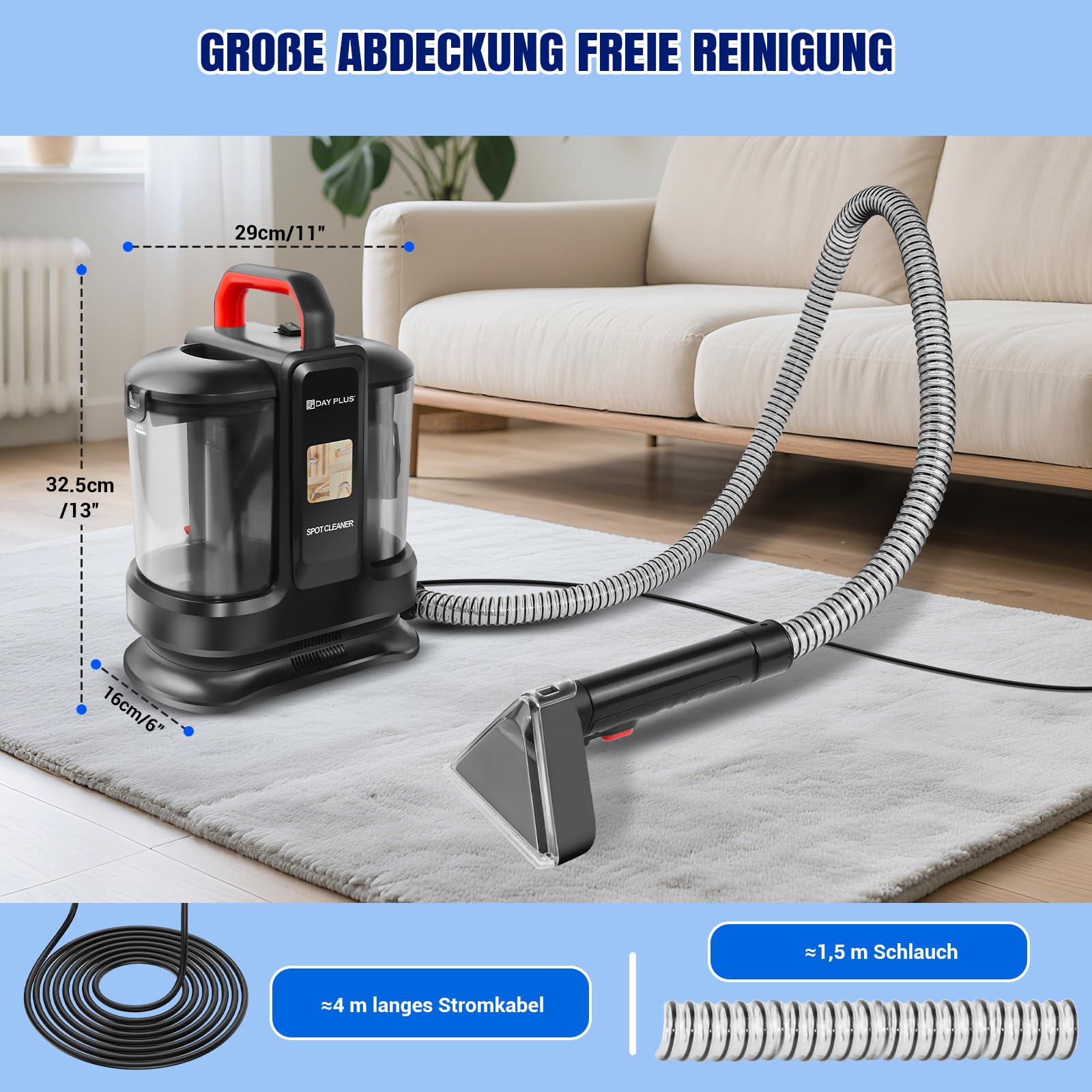 Nettoyeur de taches 5000 W (ouragan) – Aspirateur à main humide pour voiture, canapé, coussins, tapis, escaliers