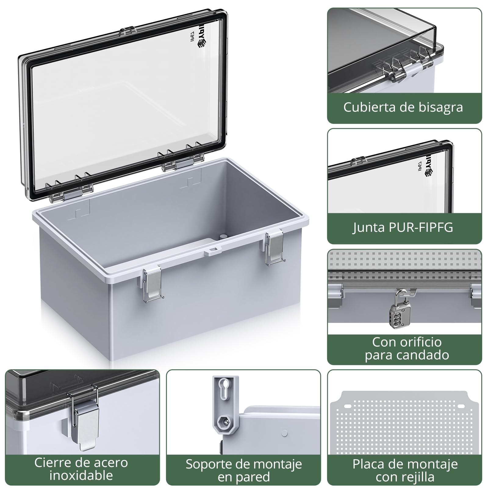 EYPINS Caja Estanca Exterior Electrica Impermeable IP67 30 * 20 * 17cm | Cuadro Eléctrico Superficie con Carcasa ABS,Cajas de Empalmes Transparente,Candado de combinación,para Exterior Garaje Sótano