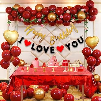 Party Propz Birthday Decoration Items - 46 Pcs,Birthday Decoration Items For Husband,Wife/Men,Women|Love Birthday Decoration Kit With Foil,Metallic Balloons,Table Cover,Arch Tape