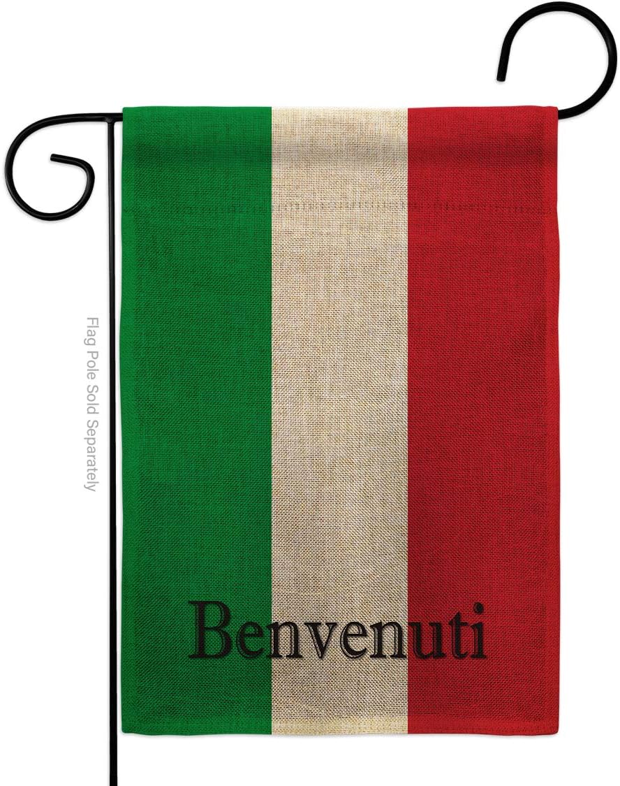 Italy Benvenuti Burlap Burlap Garden Flag Regional Nationality Nation International World Country Particular Area Small Decorative Gift Yard House Banner Double-Sided Made In USA 13 X 18.5