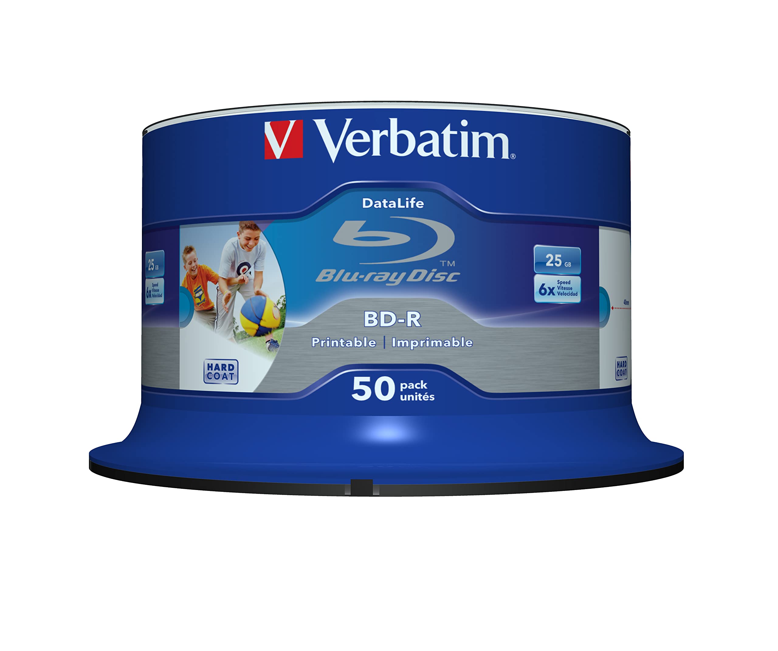 Verbatim BD-R SL Datalife, Blu-Ray-Disk 25 GB - 6-fache Brenngeschwindigkeit - Groß bedruckbar - Kratzschutz, 50 Stück Spindel