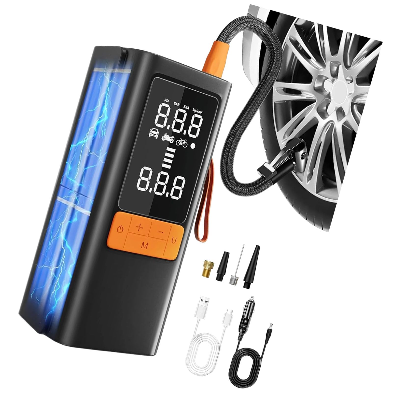 Kmgdm Tire Inflator Portable Air Compressor, 150Psi Portable Pumps, Accurate Pressure Lcd Display, Car Bike Motorcycle Pumps