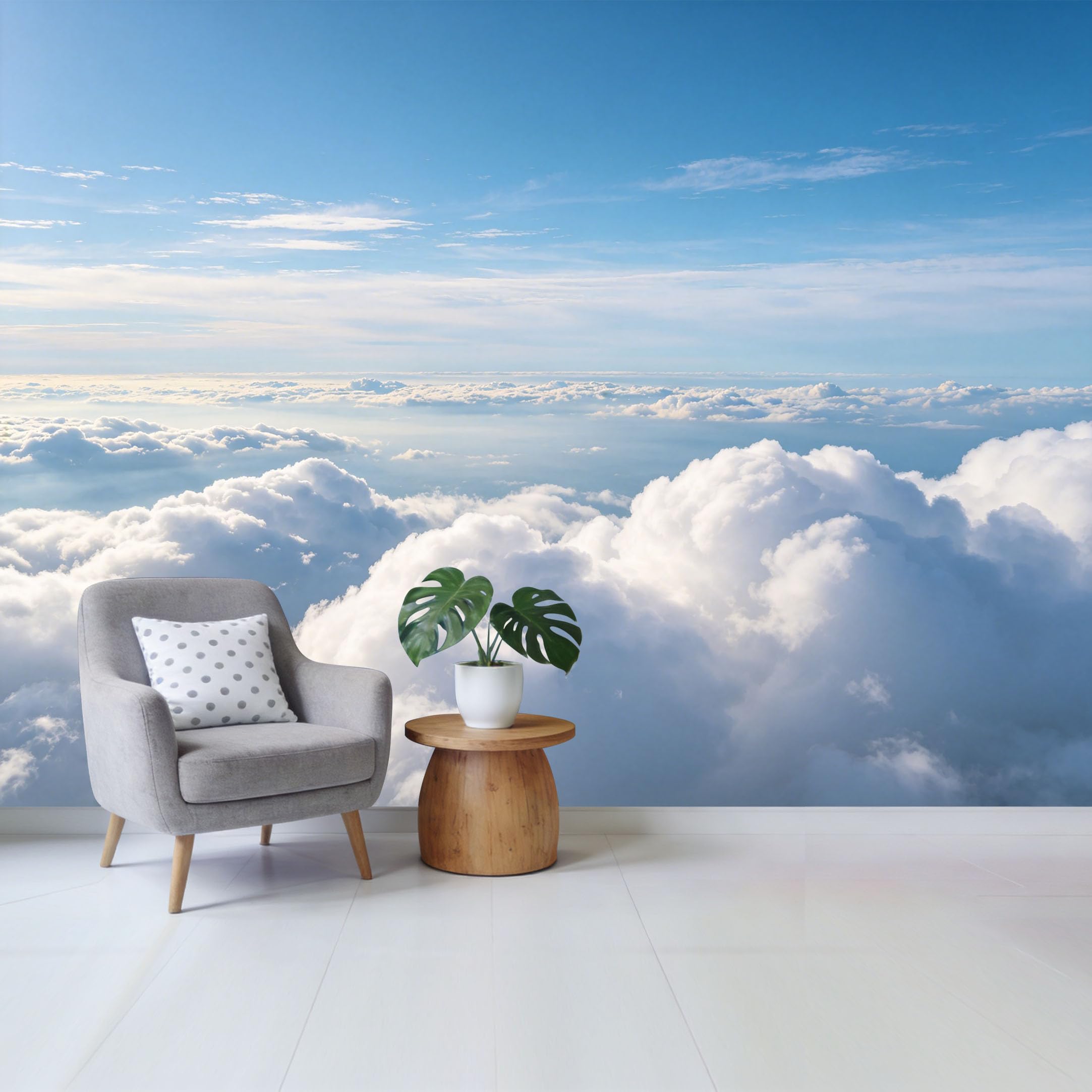 Custom Size Wall Mural Sky Above Clouds Aerial View Minimalist 3D Removable Self Adhesive Fabric，Home Wall Decor for Living Room Bedroom Bathroom