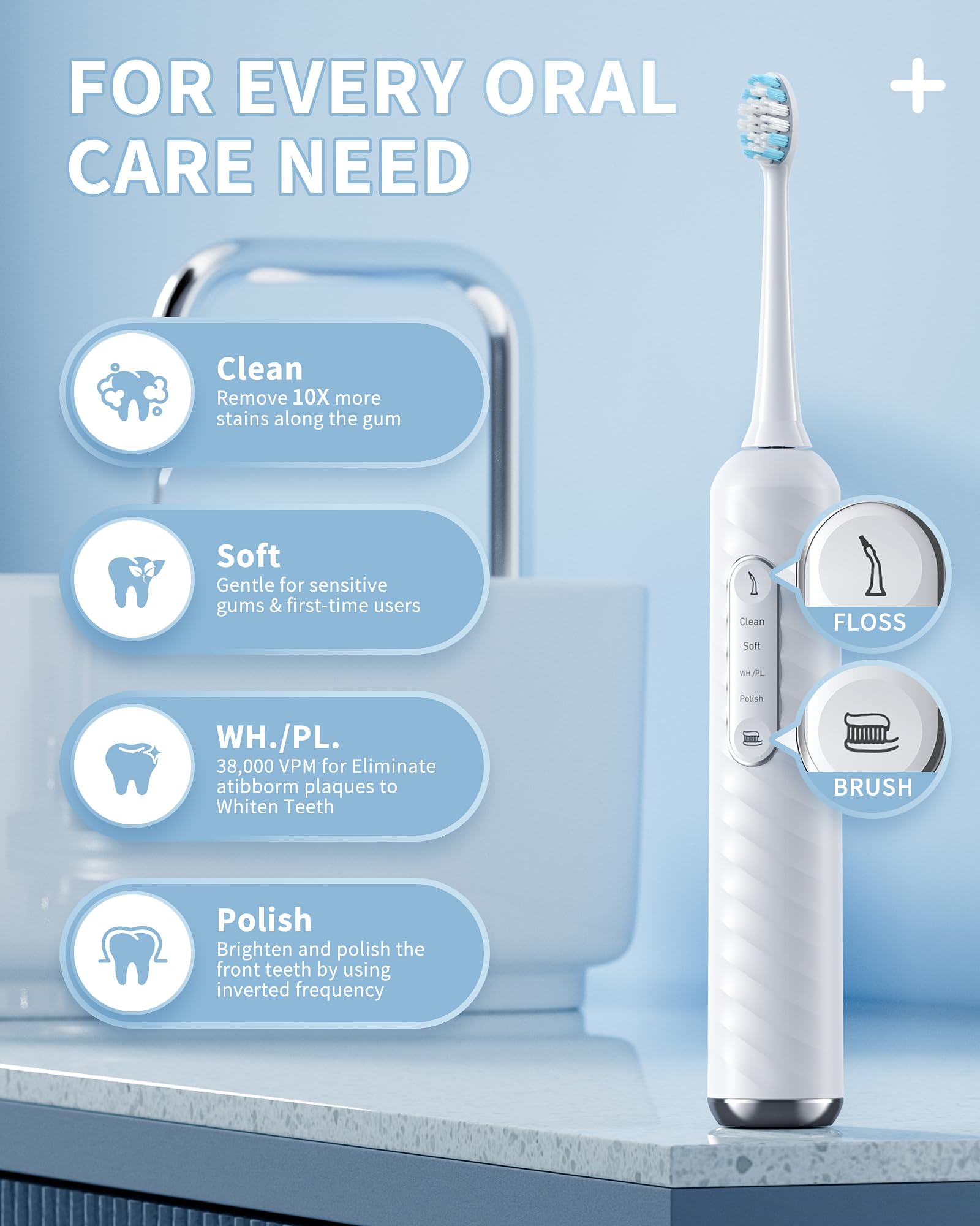 Spazzolino elettrico con idropulsore – Kit 2 in 1 per la pulizia dei denti, spazzolino elettrico e filo interdentale Combo con 3 modalità di pulizia, design portatile per la casa e i viaggi (bianco)