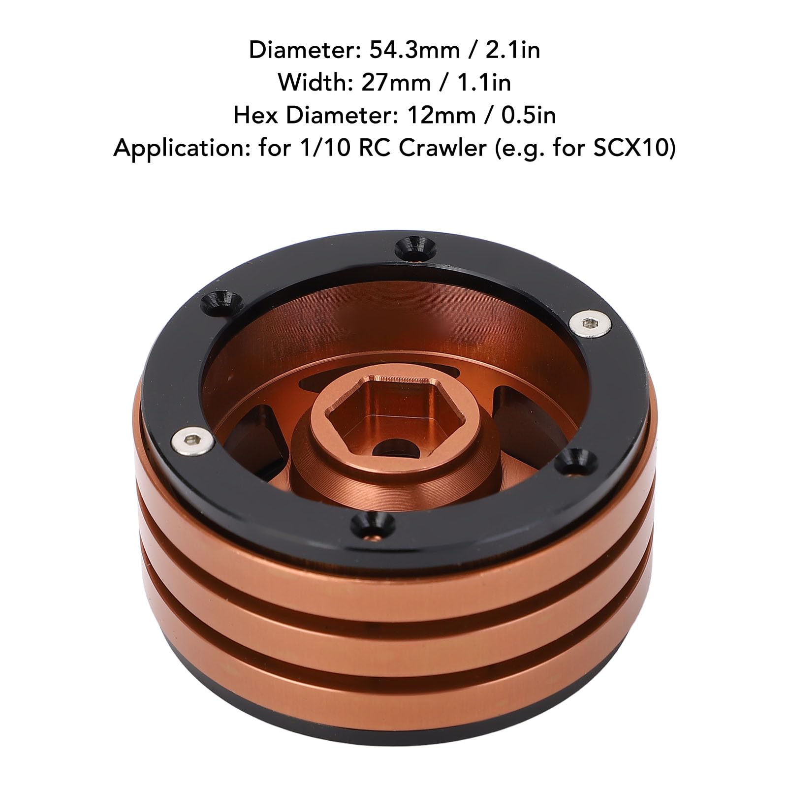 4 szt. Piasta koła ze stopu aluminium CNC, 1,9-calowy wytrzymały zamiennik do samochodu gąsienicowego RC SCX10 w skali 1/10 Trwała, wytrzymała, ścierna, obciążona konstrukcja (Copper)