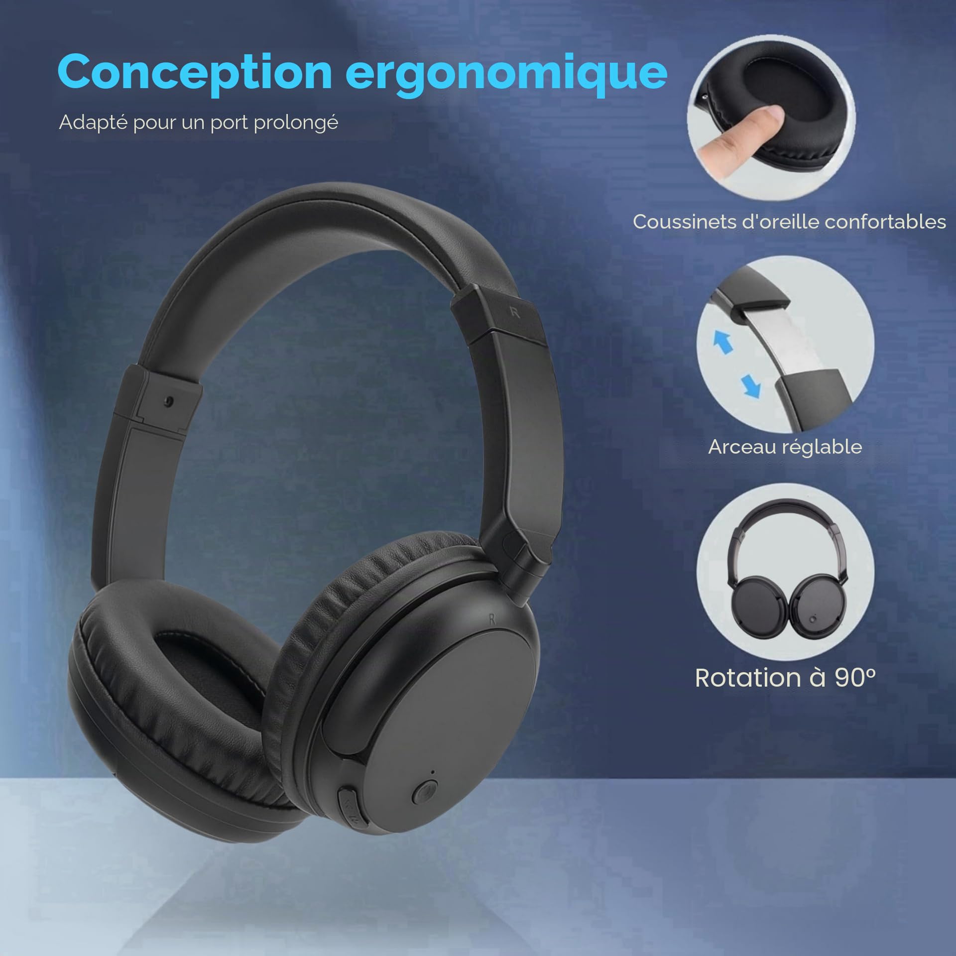 Casque TV sans fil avec émetteur Bluetooth, Hi-Fi, 30 heures, confortable et facile à utiliser pour les personnes âgées, avec un convertisseur numérique, compatible avec tous les appareils de sortie