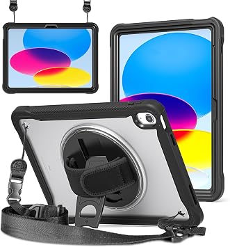 ZenRich Case for iPad 11th A16 2025/ iPad 10th Generation 10.9 inch 2025, Shockproof Slim Hard Case with Pencil Holder/360Rotating Kickstand/Handle/Carrying Strap, Clear