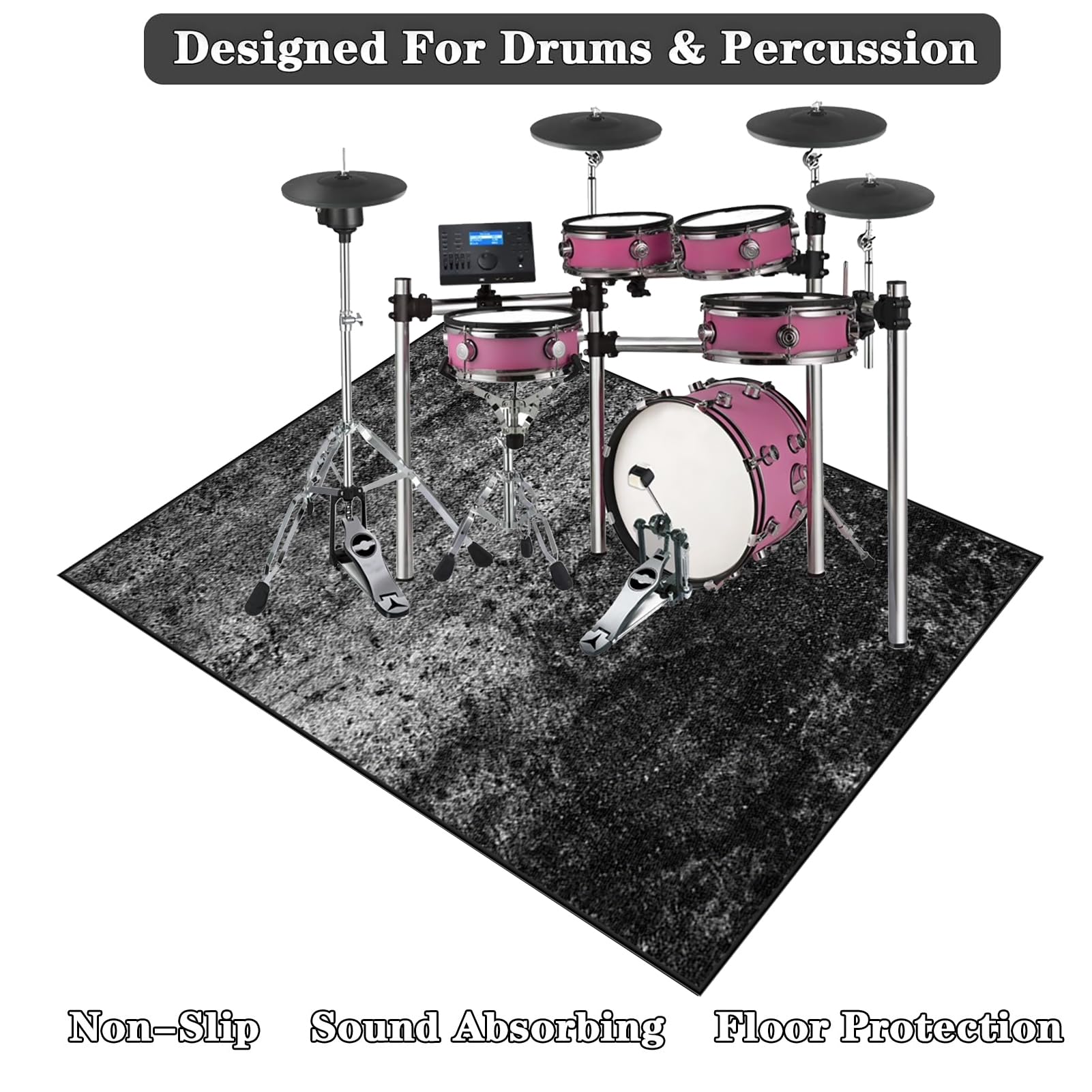 Dywanik bębnowy, antypoślizgowy dźwiękoszczelny dywan, profesjonalny bęben, elektroniczny dywanik bębnowy do akustycznego werbla Snare Drum i innych instrumentów muzycznych 120 x 100 cm