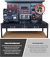 Vista 7 de Prostormer Banco de trabajo resistente de 47.25 pulgadas con tablero de clavijas, ganchos y cajones, mesa de trabajo de garaje resistente