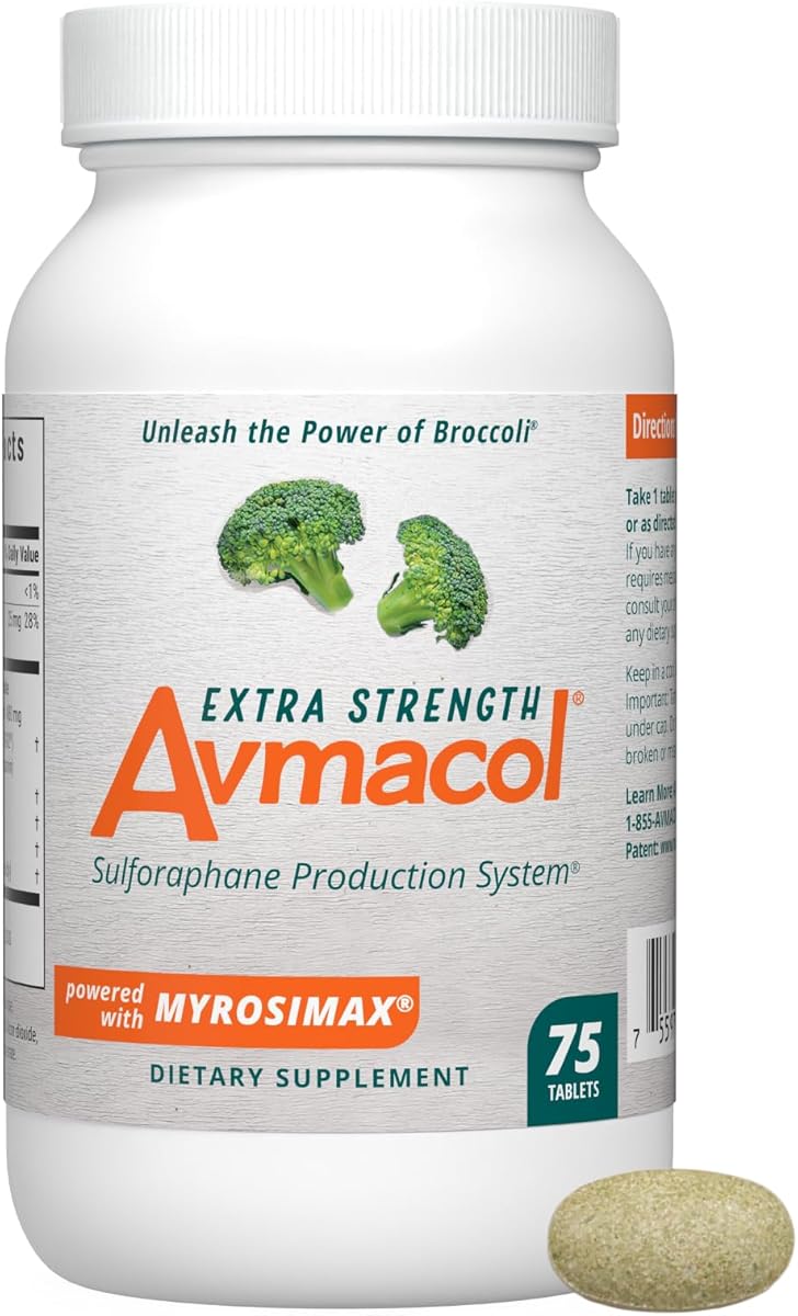Nutramax Laboratories Avmacol Extra Strength #1 Researched Sulforaphane-Producing Brand for Detoxification, Antioxidant Support, Immune Health, Adults & Children, Moringa, 75 Tablets