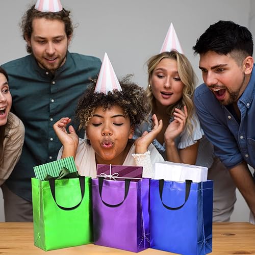 Miniatura 7 de 18 bolsas de regalo con asas, bolsas de regalo navideñas de 10.2 pulgadas, tamaño mediano, bolsas de regalo de fiesta para regalos, cumpleaños,