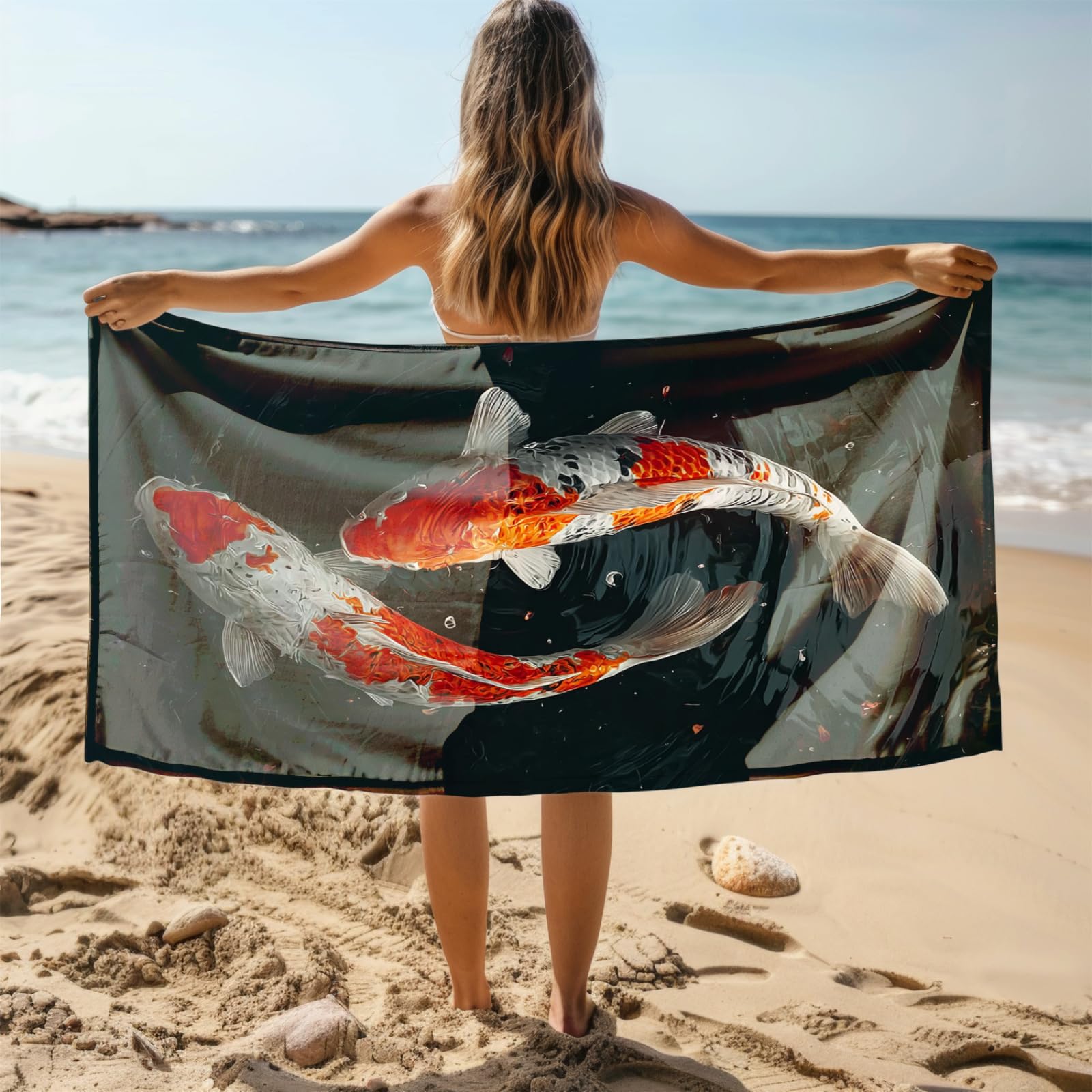 Générique Serviette de Plage XXL Carpe Rouge | Grande Taille Serviette de Plage et Douche Avec Elastique Microfibre Absorbante et Légère Sport Séchage Rapide