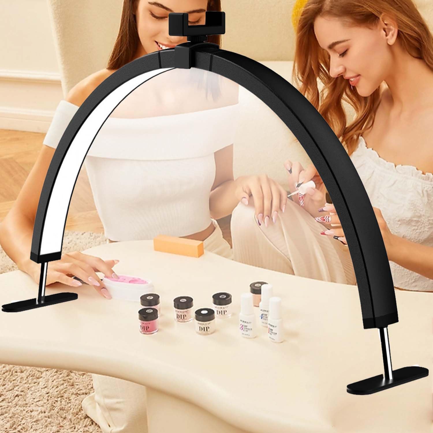 WLXFF Foldable Half Moon Lamp, Stepless Dimming Half Moon Light With Remote Control, 45w Moon Light Lamp Lash Tech With Mobile Phone Holder, Dimmable Nail Lamp Desk,C