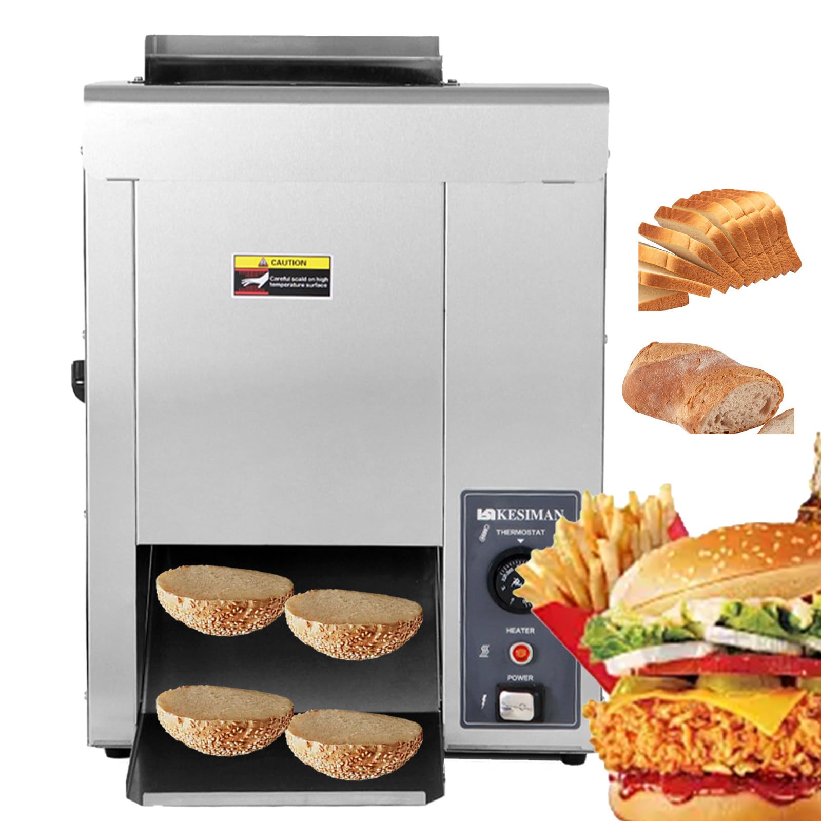 Tostadora De Cinta Comercial, Tostadora Eléctrica Vertical De Pan Con Cadena De 2000 W, Máquina Para Hacer Hamburguesas Comercial De 50 ℃ A 300 ℃, Temperatura Y Grosor Ajustables