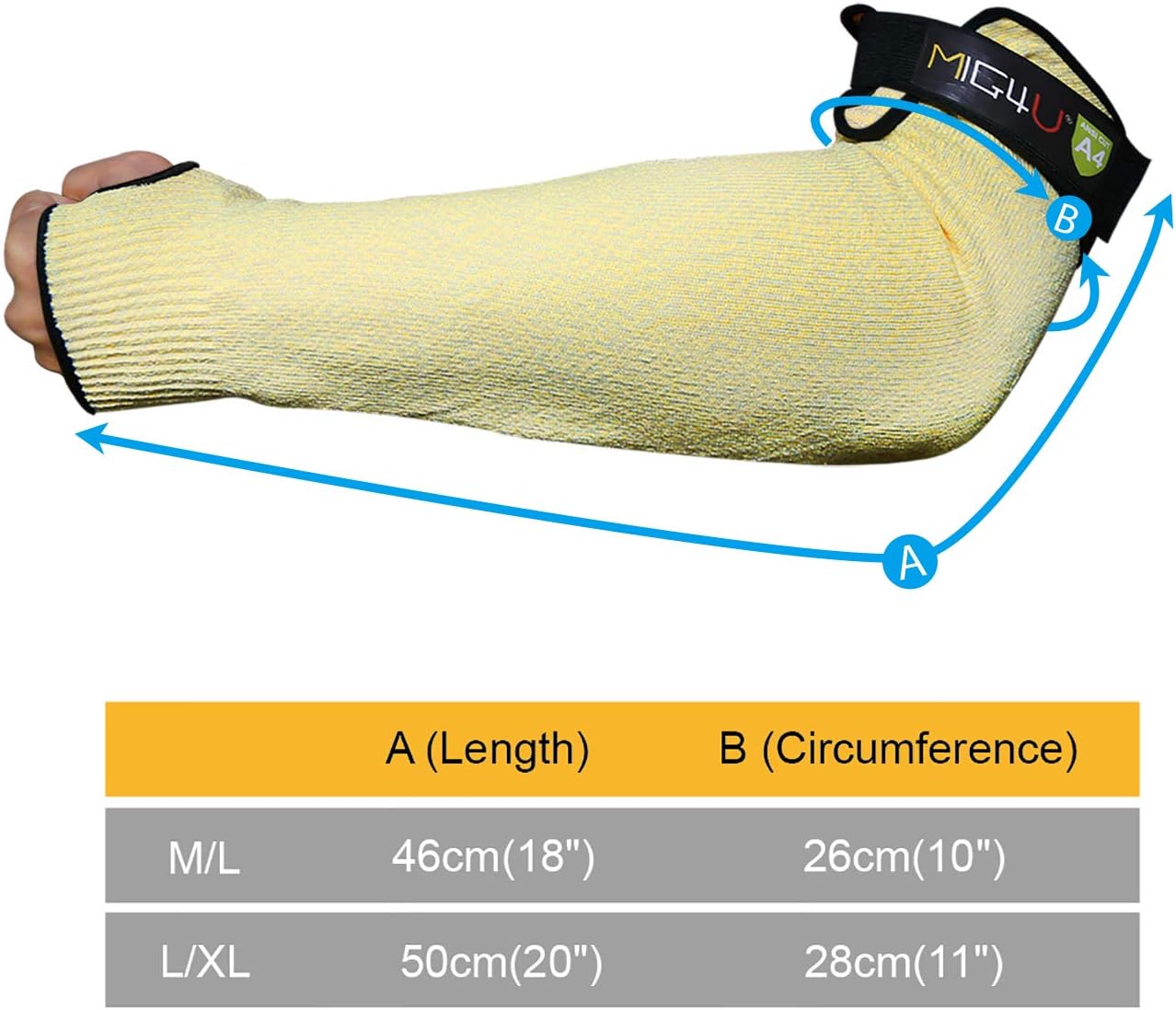 MIG4U Cut Resistant Sleeves Arm Guards Safety Protection with Thumb Holes for Men and Women Yard Work, Construction, Farm, Gardening, Adjustable fit 1pair 20" yellow - - 