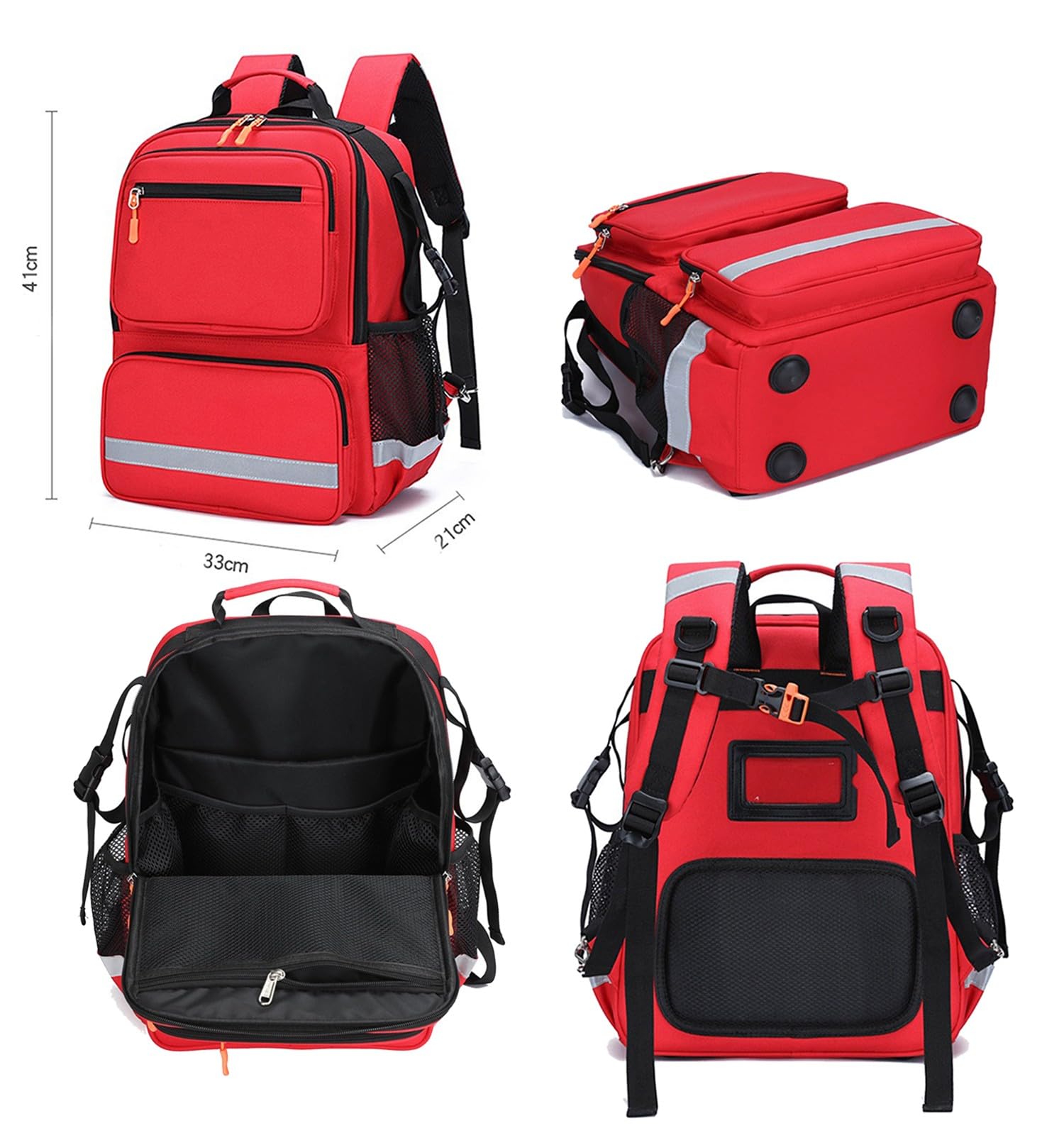 Bolsa De Primeros Auxilios Mochila Médica Vacía, Mochila Trauma con Reflectante, Mochila De Emergencia, Multibolsillos para Senderismo Viajes Excursiones