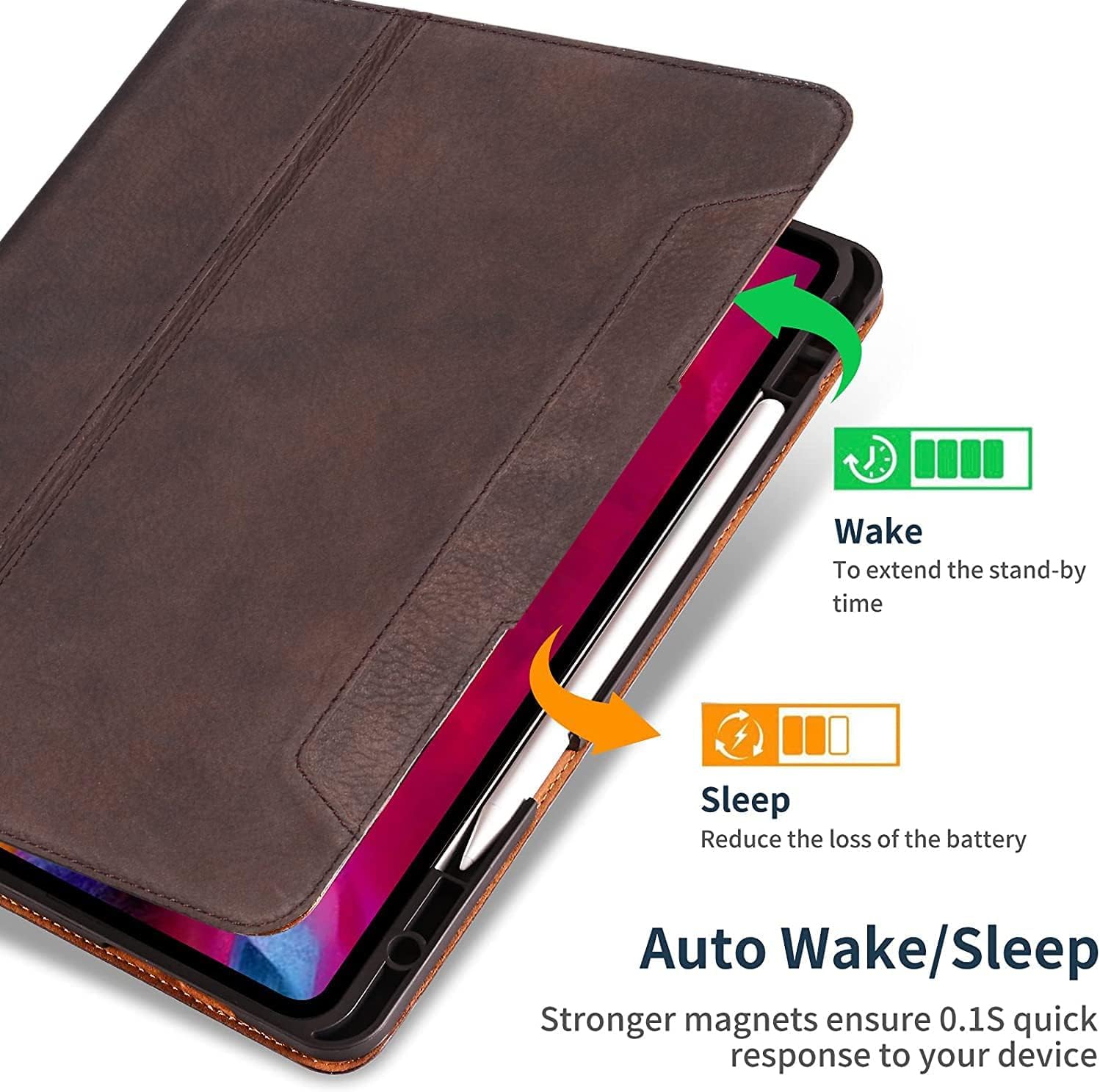 Gexmil Etui dla iPad Pro 12,9 Cala,6./5./4./3. Generacji(2022/2021/2020/2018) Cover,Real Leather z Pencil Uchwyt,z Klamrą,Automatyczne Usypianie/Czuwanie,Regulowany Stojak,Sand Dark Braun
