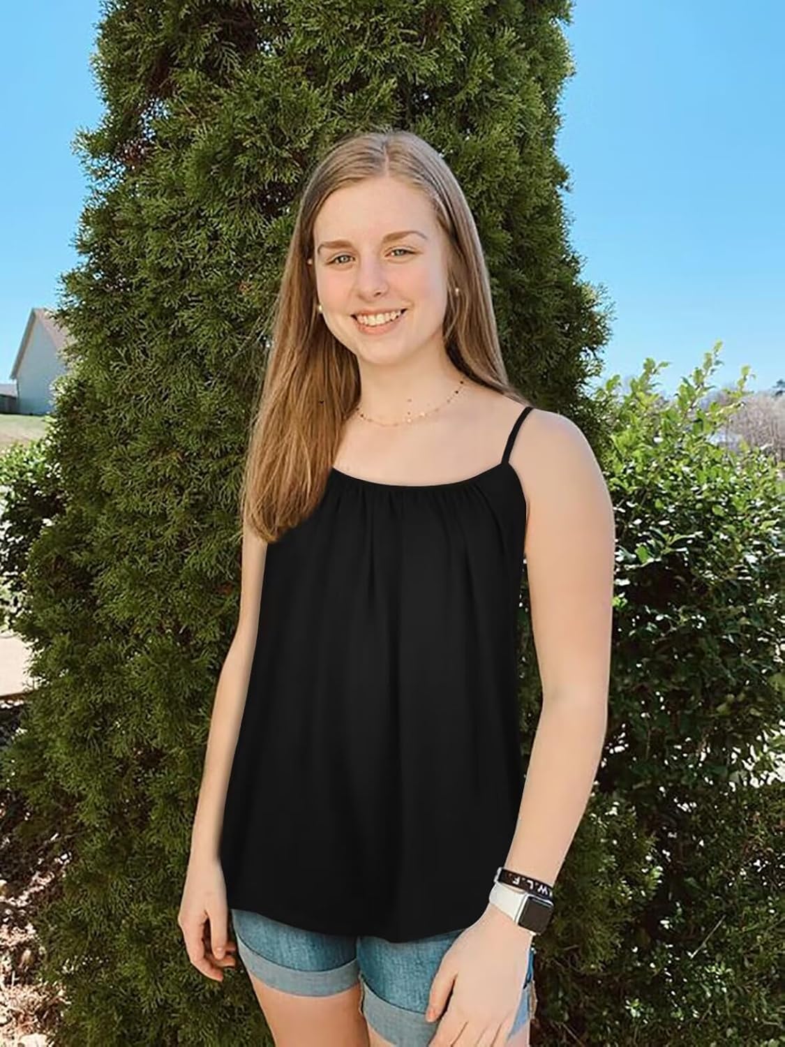 Tank Top for Women Summer Casual Spaghetti Strap Camisole Loose Fit Sleeveless Tunic Blouses - Image 3