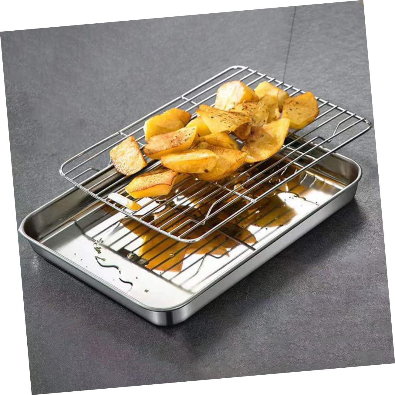 Toyvian Edelstahl Backblech mit Wiederverwendbarem Verschleißfestem Drahtgitter Multifunktionales Küchen backzubehör für Backofen und Camping Lebensmittelecht Einfache Reinigung
